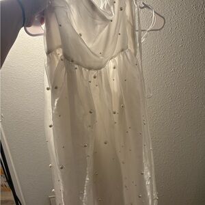 ARULA White Pearl-Adorned Wedding Dress